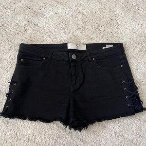 Black Frayed Jean Shorts with Ties up the Sides